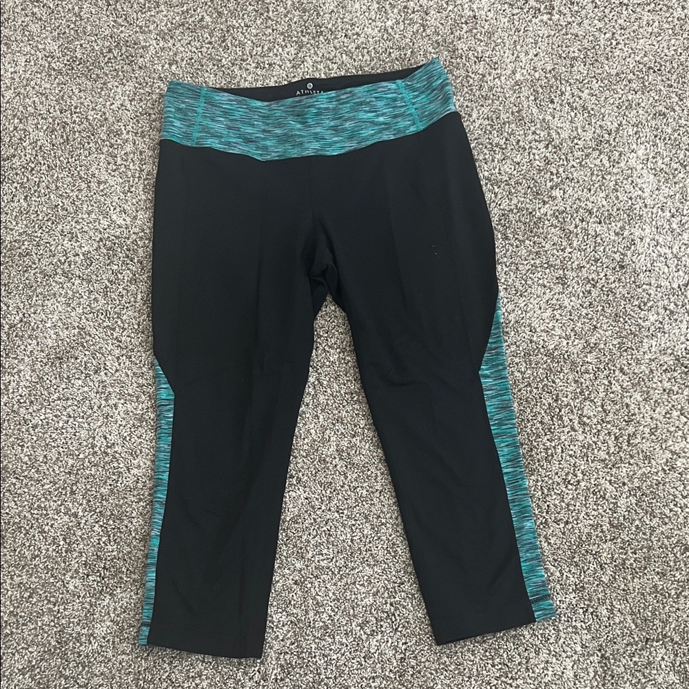 Athleta Black and Teal Capri Leggings